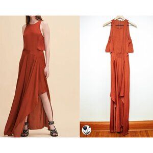 Women's MAJE Dress S (1) For Tall Women Maxi Rust Orange Cutout Sleeveless
